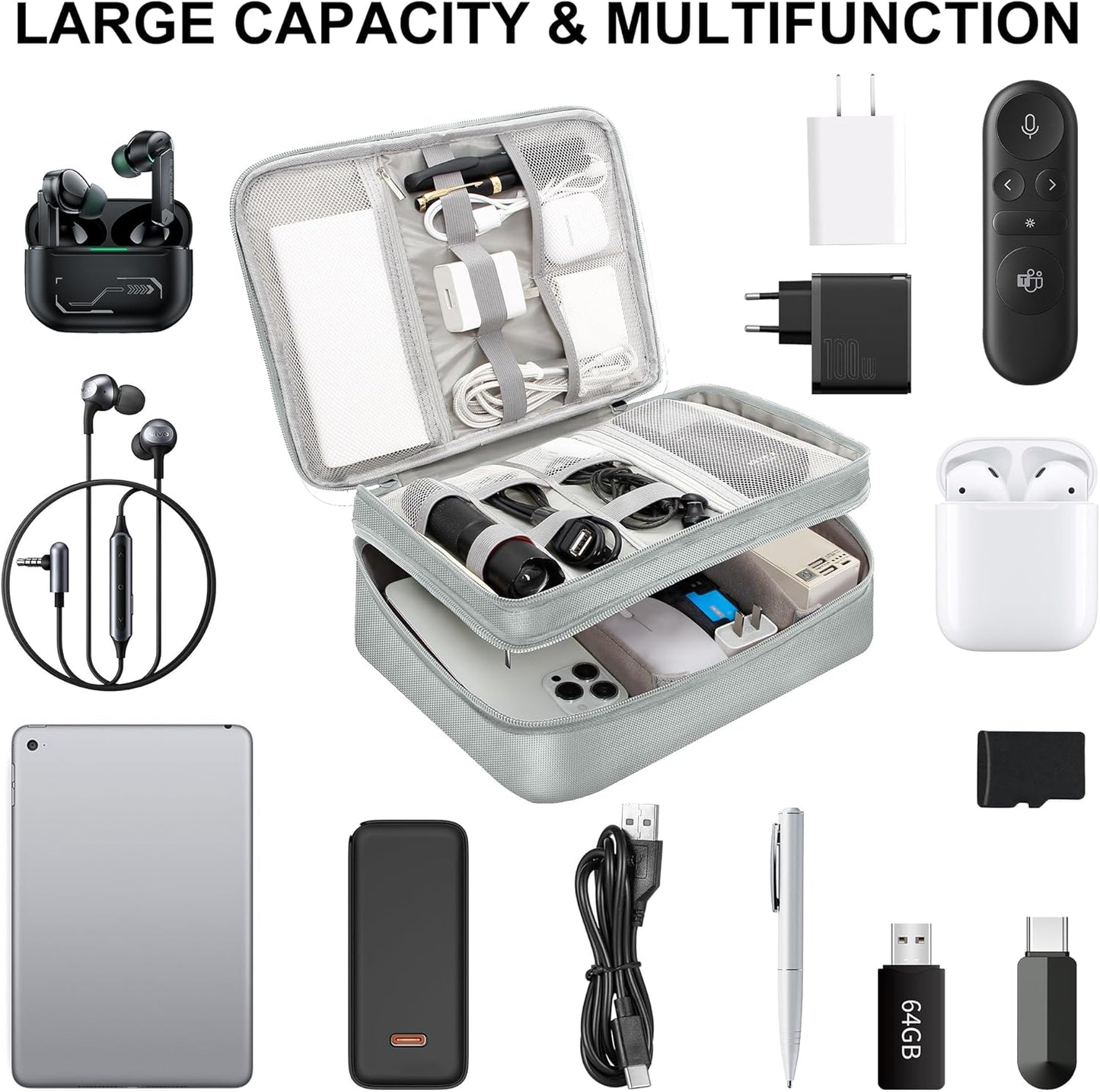 CILLA Electronics Organizer Travel, Travel Cord Organizer Case, Compact Electronics Accessories Bag for Cable, Cord, Charger, Phone