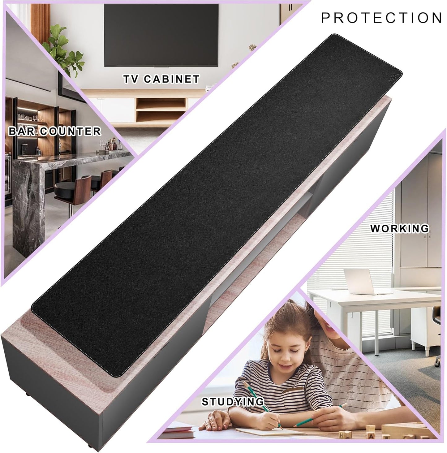 Vyaaa PU Leather & Cork Desk Mat, 39.4"x15.7" Dual Sided Computer Desk mat, Waterproof Large Mouse Pad, Non-Slip Office Desk pad, Office Desk Protector for Work/Gaming/Home (Black)