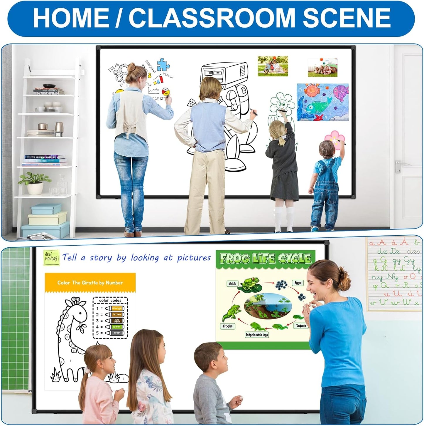 H-Qprobd 6'x4' Large Magnetic White Board Dry Erase Whiteboard with Black Aluminum Frame, 72"X48" Magnet Presentation Wall Boards for Office, Classroom, School, Home