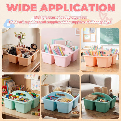 Kathfly 4 Pack Caddy Organizer with Handle, Stackable Organization Storage, Small Plastic Basket Classroom Caddy for Table Desk Office Pencil Kids Room Craft Art Teacher School Supplies (Blue Orange)