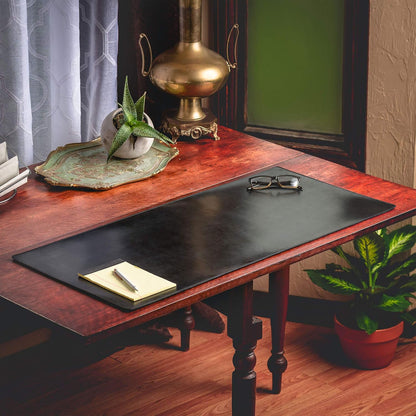 DACASSO Bonded Leather No Core Rollable Desk Mat/Pad - Luxury Leather Desk Blotter for Writing - Executive Desk Surface Protector - (Black, 36” x 17”)