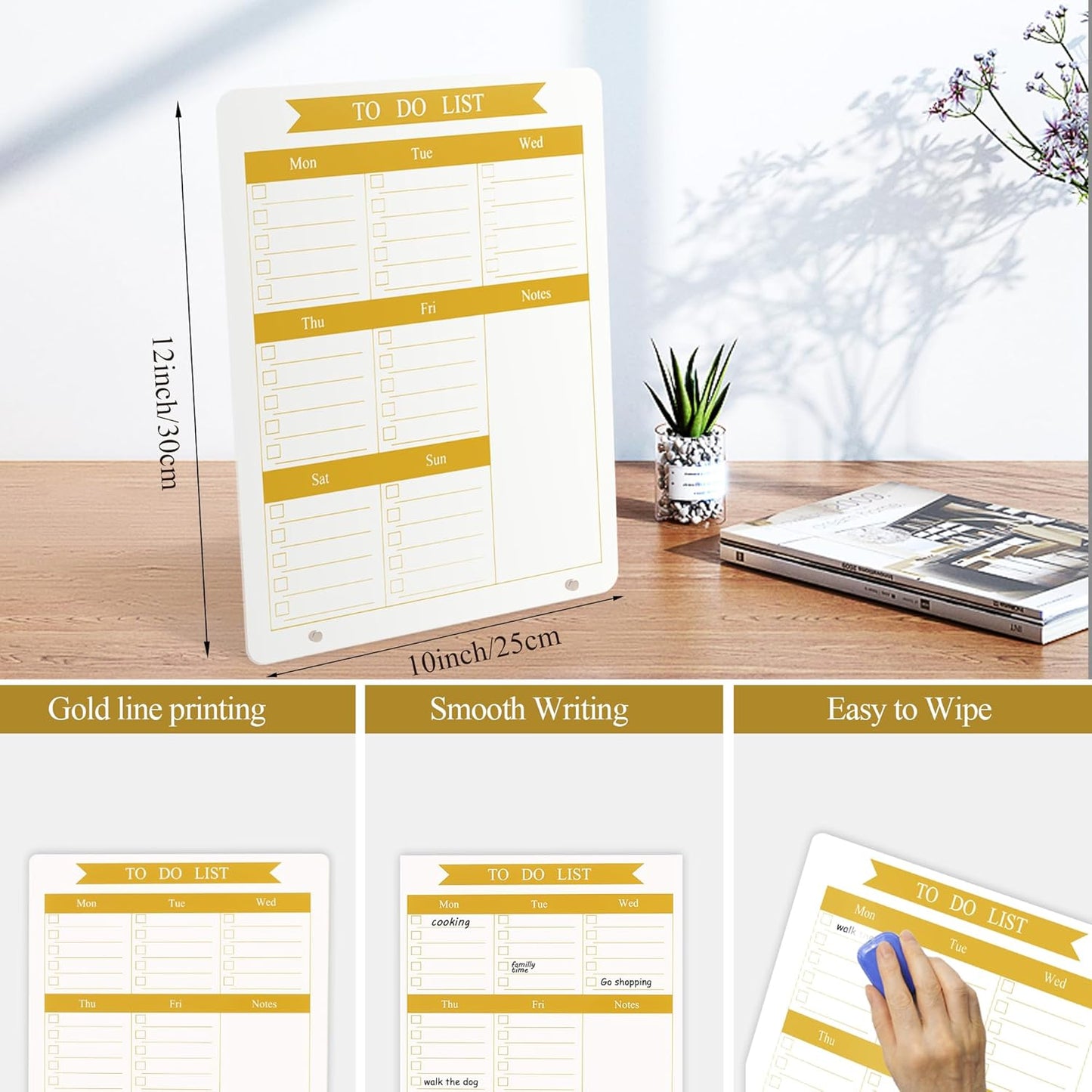 Weekly Planner Dry Erase Board for Desk,10''x12'',Acrylic Desk Calendar to Do List Planner Board with Stand,Pink Dry Erase White Board for Home Office School-ZL-P-2530