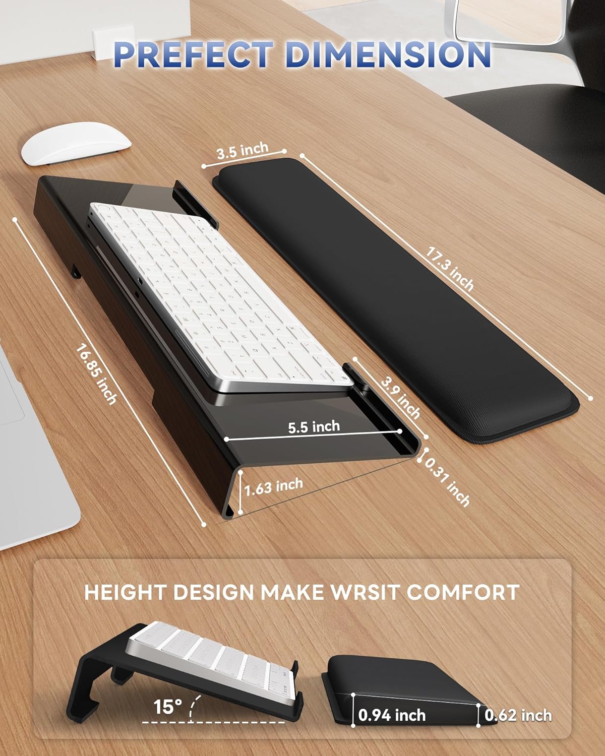 Laborio Computer Keyboard Stand for Desktop, Keyboard Riser Wrist Rest Holder for Easy Typing, Office Desk, Home, School Accessories(Coffee)