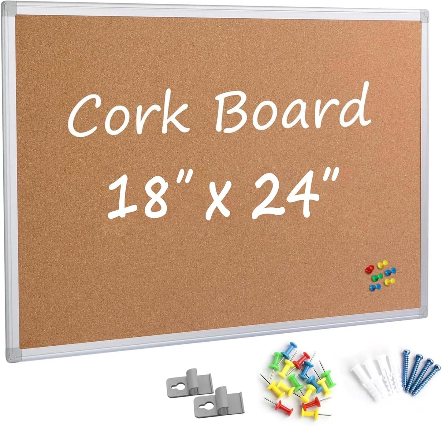 Bulletin Board 36 x 48, Silver Aluminium Framed 4x3 Large Wall Mounted Cork Office Notice Pin Board