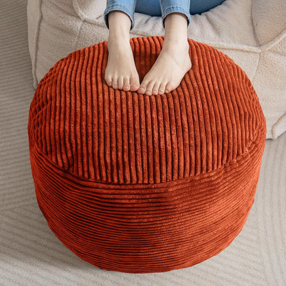 HIGOGOGO Round Stuffed Pouf Ottoman, Corduroy Poufs with Foam Chunk Filling, Furry and Fluffy Pouf Foot Stool Storage Ottoman, 20 X 15 Floor Poufs Foot Rest for Living Room, Dark Grey
