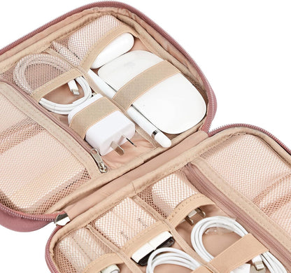 NISHEL Travel Cord Organizer Case, Tech Electronic Bag, Essentials for Charger, Cable, Phone, Hard Drive, USB, SD Card, Pink