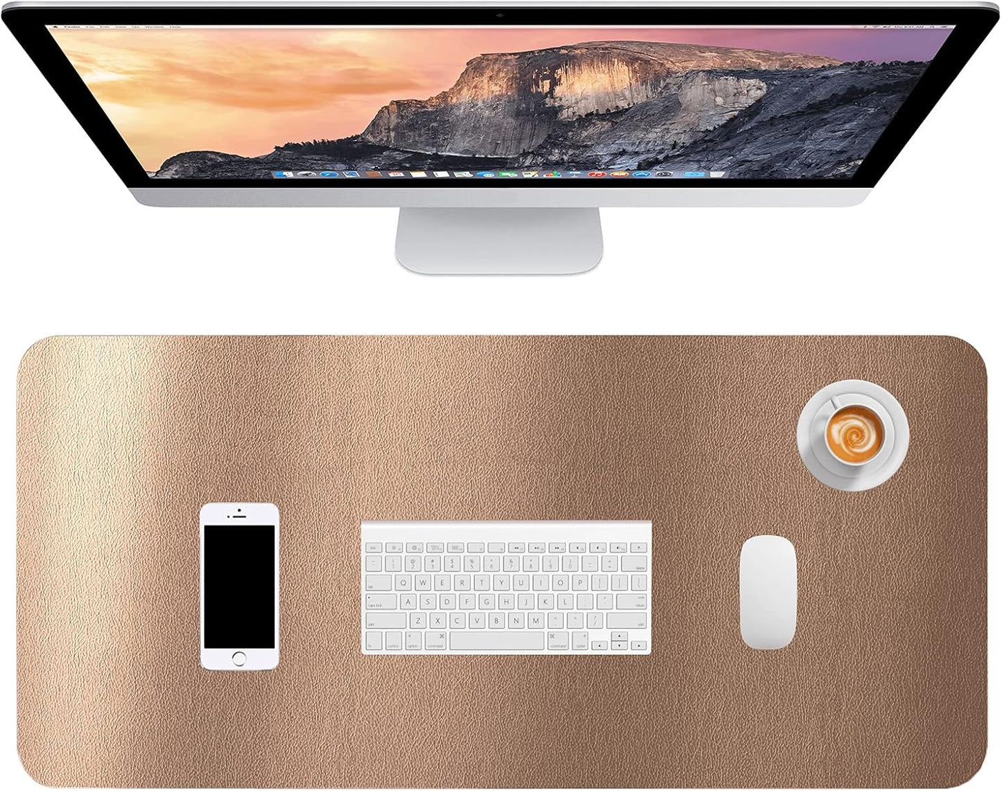 Hsurbtra Desk Pad, 23.6" x 13.8" PU Leather Desk Mat, M Extended Mouse Pad, Waterproof Desktop Blotter Protector, Non-Slip Ultra Thin Small Laptop Keyboard Writing Mat for Office Home, Pink