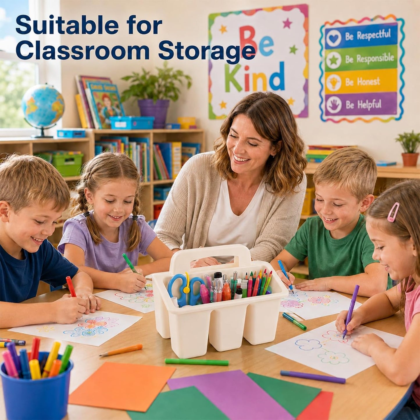 gisgfim 8 Pack Classroom Caddy Storage Basket with Handle 4 Compartment Storage Caddy Plastic Arts Crafts Caddies Protable Classroom Craft Caddies for Kids Schools Art Craft Supplies(Pastel)