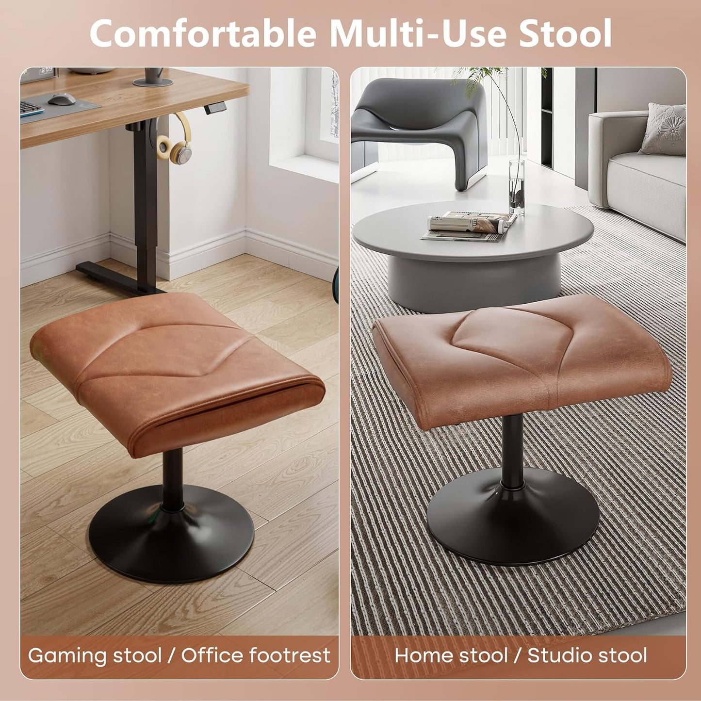 VECELO Foot Rest Under Desk Ottoman, PU Height Adjustable Footrest with Comfort Padding, Leg Rest for Desk for Relieving Leg Pain, Stiffness, and etc, Black