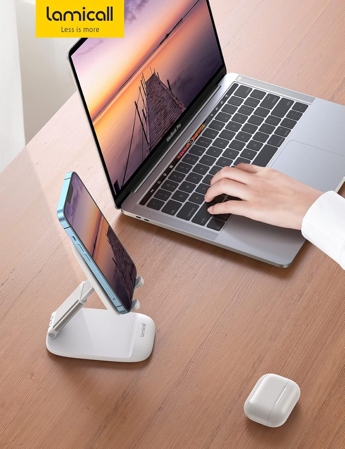 Lamicall Cell Phone Stand for Desk - [Height Adjustable] Foldable Mobile Phone Holder, Portable Stand for iPhone 17 16 15 14 13 12 11 Pro Max Plus Air, Galaxy S25, Office Gift, Telephone Accessories