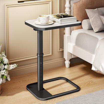 Kitstorack TV Tray Table, Adjustable Height & Flip-Top & Rounded Metal Corners, Snack Table for Couch, Sofa, Bed, Chair, Living Room, C Shaped End Side Table for Eating, Dinner or Laptop, Small Spaces