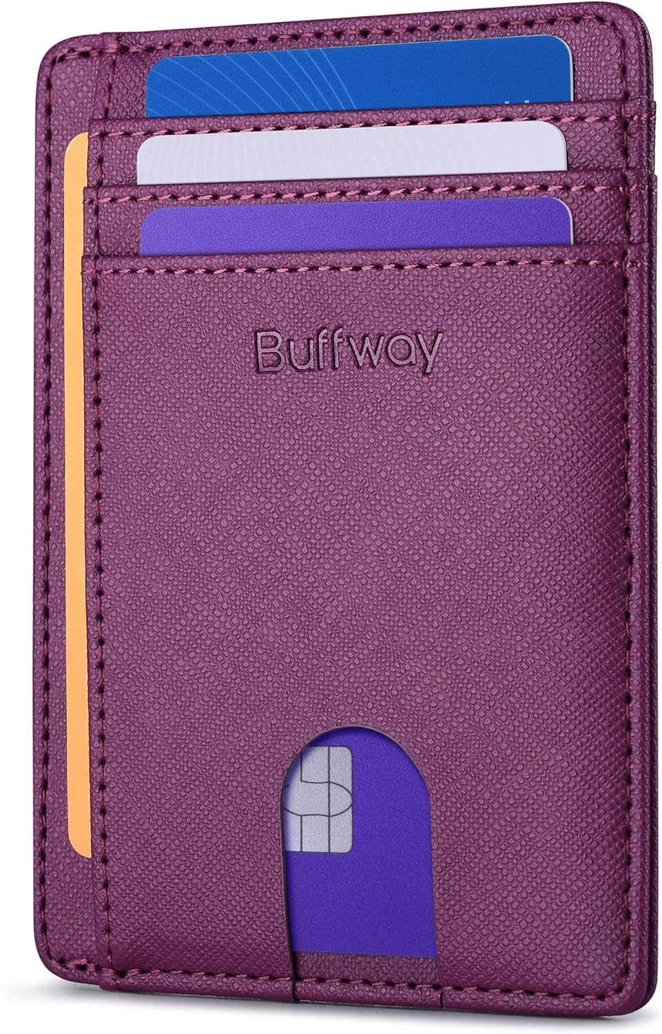 Buffway Slim Minimalist Front Pocket RFID Blocking Leather Wallets for Men and Women - Carbon Fiber Black - Colors B