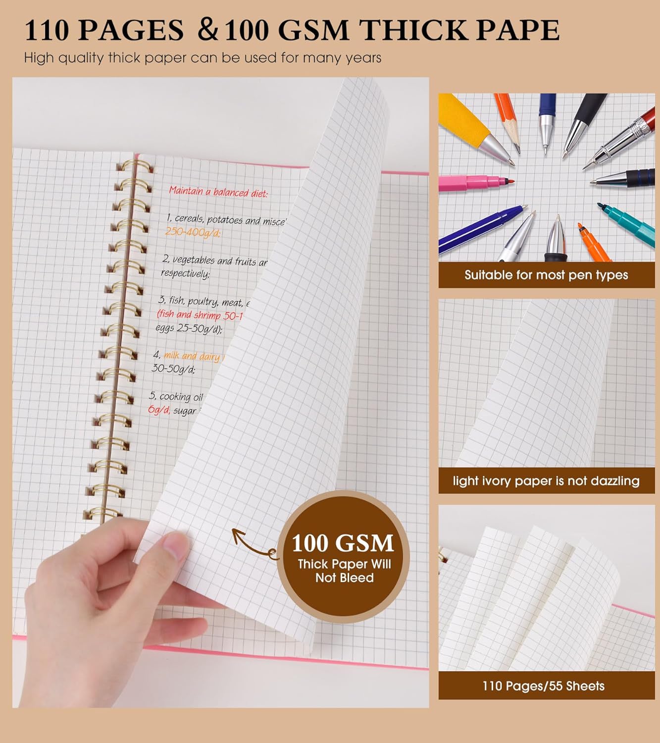 Dotted Notebook, Spiral Notebook Journal 8.5” x 11”, A4 Large Dot Grid Notebooks for Women Men, 100 GSM Dotted Paper, Plastic Hardcover Spiral Bullet Journals for Work School Sketching, Green