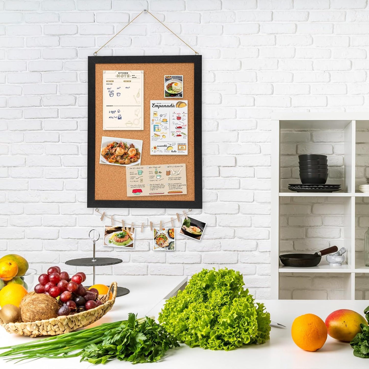 DOLLAR BOSS Bulletin Boards with Linen 1-Pack 16''X 12'' Double-Sided Cork Board for Walls Wood Framed Bulletin Boards, Small Pin Board for Home Kitchen Office Decorative Hanging 10 Pushpins