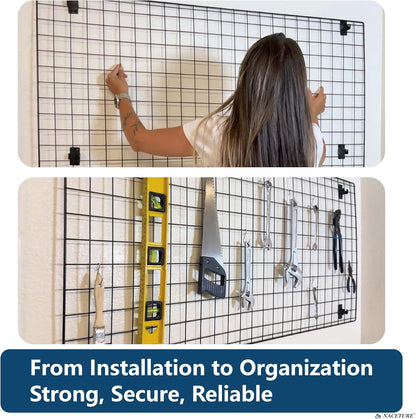 NACETURE Grid Wall Panels- 4 Pcs 2x4 ft Black Grid Wall Panel Display with 16 Gridwall Hooks & 10 S-Hooks, Space Saving Wire Mesh Panels for Retail, Garage, Home & Office Storage