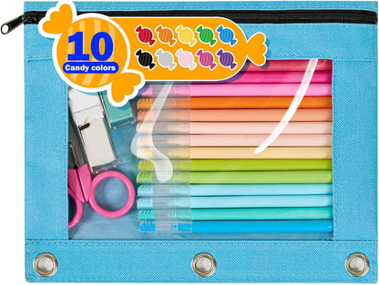 Forvencer Pencil Pouch for 3 Ring Binder, Large Pencil Case Pouch with 3 Reinforced Grommets, Pen Bag, Clear Window Pencil Case, Binder Accessories, Black