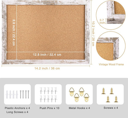 Cork Board Bulletin Board, 11.8x8.6 inches Mini Decorative Hanging Framed Cork Boards for Walls, Pin Board Vision Board for School Home Office, Bulletin Board with Wooden Frame(2230,WH,1p)
