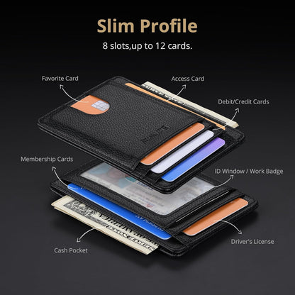 Buffway Slim Minimalist Front Pocket RFID Blocking Leather Wallets for Men and Women - Carbon Fiber Black - Colors B