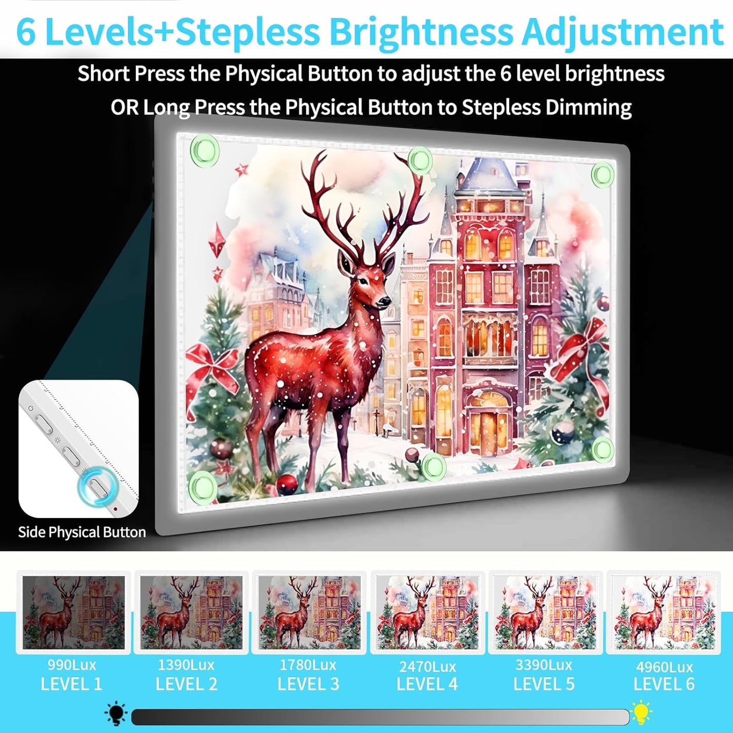 Phylosal Rechargeable A4 LED Light Pad with Built-in Stand, Magnetic Tracing Light Box for Drawing, Diamond Art Light Board with Side Button, Super Bright Light Table for Diamond Painting, Sketching