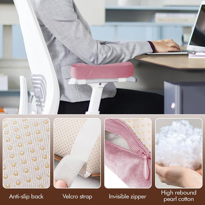 WdFour 2-Pack Non-Slip Armrest Pads for Office & Gaming Chairs - Ergonomic Forearm Support Pillow for Desk, Computer & Wheelchair, Pressure Relief Cushions (Black)