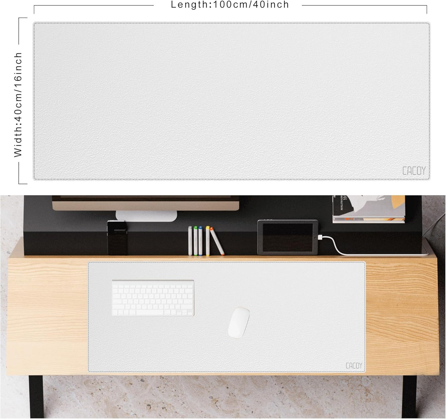 Cacoy 36" x 20" Leather Desk Mat for Home Office, Extra Large PU Leather Desk Pad Blotters, Waterproof Computer Keyboard Mat, Extended Gaming Mouse Pad, Desk Protector for Desktop and PC Laptop, Black
