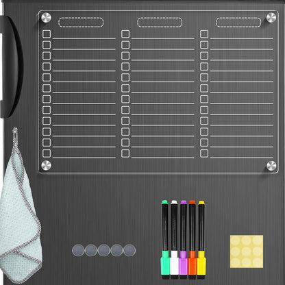Acrylic Magnetic to Do List White Board for Refrigerator, Clear Magnetic Dry Erase Board, Fridge Grocery List Magnet Checklist Whiteboard