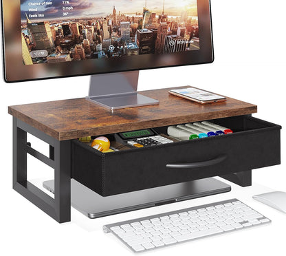 Computer Monitor Stand Riser, Desk Organizers and Accessories with Drawer, 2-Tier Laptop Stand for Desk, Office Organizer Storage, Wood