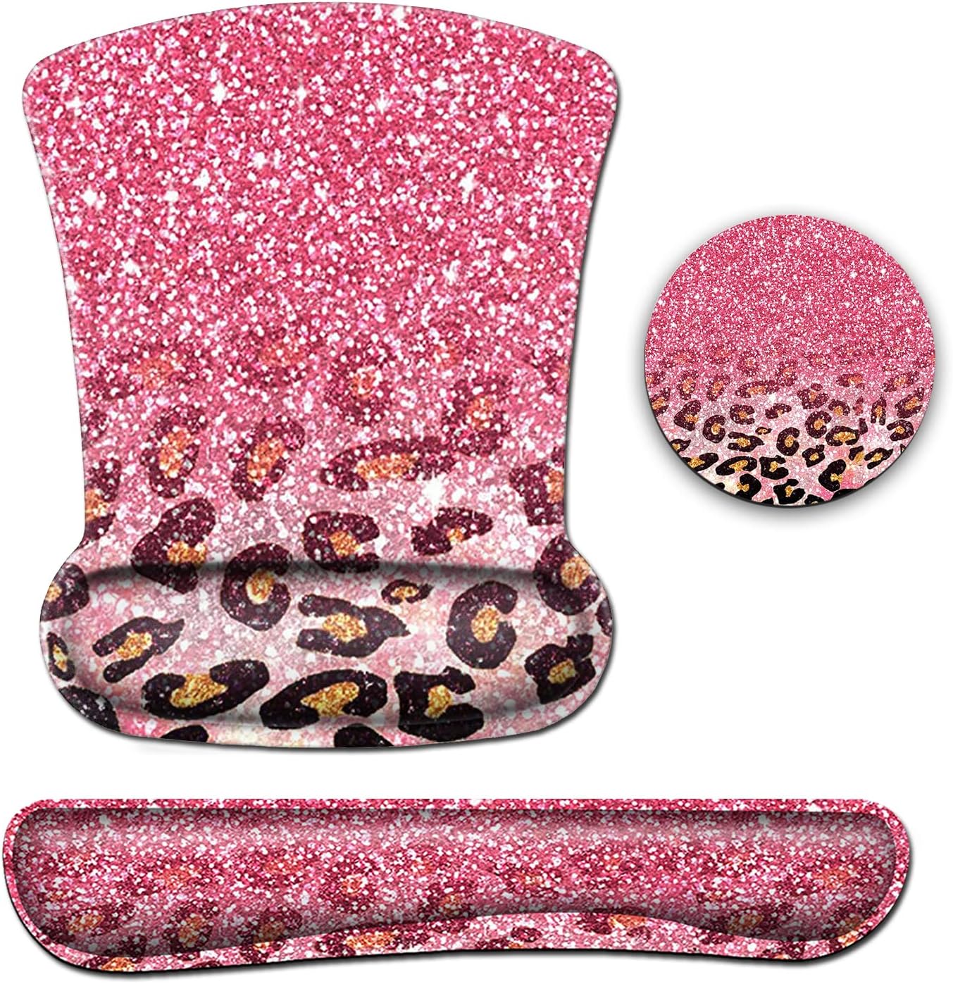 Mouse Pad with Wrist Support, Ergonomic Gel Mouse Pad Beautiful Flowers,Non-Slip Durable, Memory Foam Keyboard Wrist Rest, Suitable for Office Typing Games, Pink Hyacinths on Wood Panel
