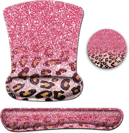 Mouse Pad with Wrist Support, Ergonomic Gel Mouse Pad Beautiful Flowers,Non-Slip Durable, Memory Foam Keyboard Wrist Rest, Suitable for Office Typing Games, Pink Hyacinths on Wood Panel