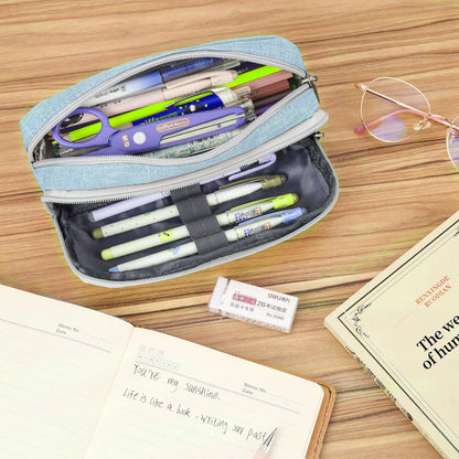 Della Gao Large Pencil Case, Big Capacity Pencil Pouch with 2 Compartments, Office Pencil Bag with Zipper, Big Pen Case for Adults (01-Black)