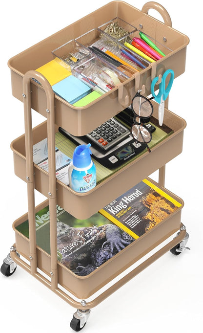 Simple Houseware 3-Tier Heavy Duty Metal Utility Rolling Cart, White