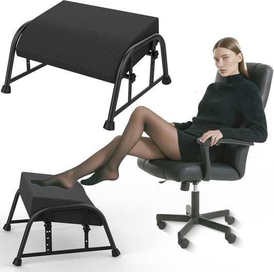 Under Desk Footrest with Memory Foam,Adjustable 10-Level Ergonomic Foot Rest for Office & Gaming Desk for Leg Rest,Reinforced Metal Frame,Non-Slip Base Extra Large（Black No Baseplate