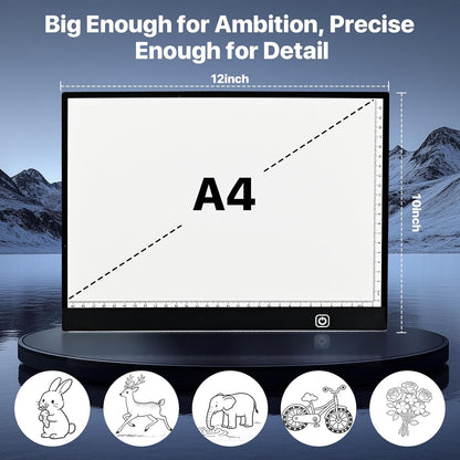 Knoeii A4 LED Light Box for Tracing and Drawing - Ultra Thin Adjustable Light Pad/Board/Table with 10 Sheets Tracing Paper, USB Powered, Small Copy Board Tracer for Artists, Kids Crafting, Sketching.