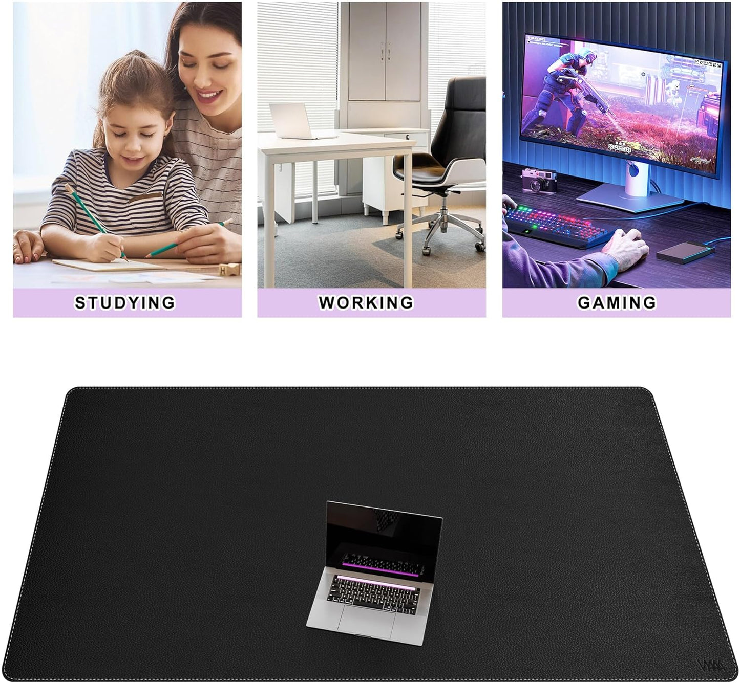 Vyaaa PU Leather & Cork Desk Mat, 39.4"x15.7" Dual Sided Computer Desk mat, Waterproof Large Mouse Pad, Non-Slip Office Desk pad, Office Desk Protector for Work/Gaming/Home (Black)