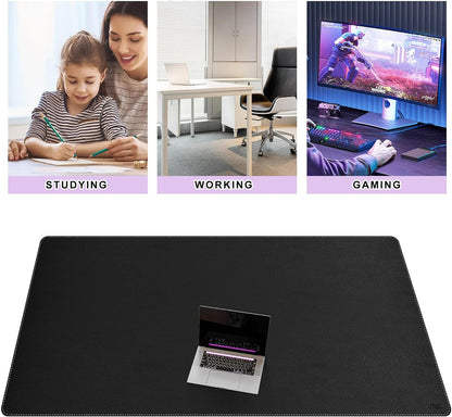 Vyaaa PU Leather & Cork Desk Mat, 39.4"x15.7" Dual Sided Computer Desk mat, Waterproof Large Mouse Pad, Non-Slip Office Desk pad, Office Desk Protector for Work/Gaming/Home (Black)