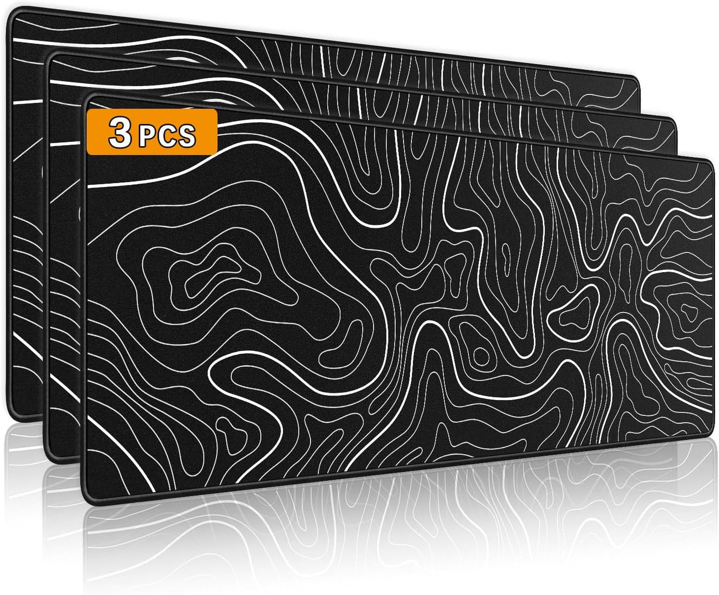 4 Pcs Large Gaming Mouse Pad Black 31.5x11.8 in,Extended Desk Keyboard Pad with Micro Weave Cloth, Edges Stitched Gaming Mouse Pad Pack for Office and Home Use