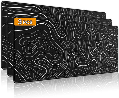 4 Pcs Large Gaming Mouse Pad Black 31.5x11.8 in,Extended Desk Keyboard Pad with Micro Weave Cloth, Edges Stitched Gaming Mouse Pad Pack for Office and Home Use