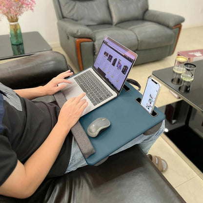 Lap Desk Home Office Lap Desk Portable Laptop Desk for Left Right - Handers with Whole Mouse Pad Wrist Pad Dual Cushion Phone Tablet Slots Fits Up to 17 Inch Laptops