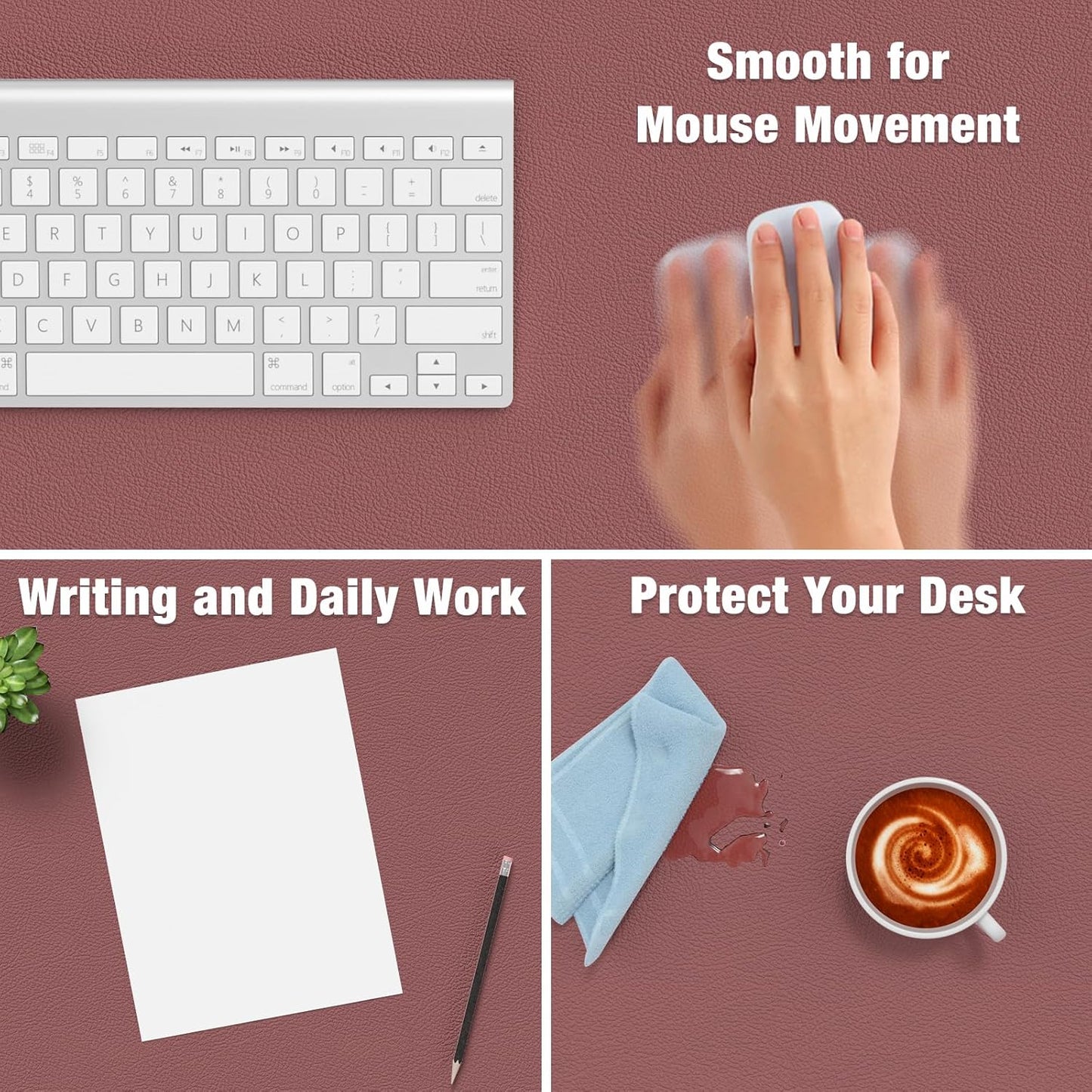 Hsurbtra Desk Pad, 23.6" x 13.8" PU Leather Desk Mat, M Extended Mouse Pad, Waterproof Desktop Blotter Protector, Non-Slip Ultra Thin Small Laptop Keyboard Writing Mat for Office Home, Pink