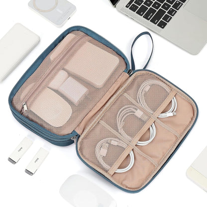 NISHEL Travel Cord Organizer Case, Double Layers Tech Electronic Bag, Essentials for Charger, Cable, Phone, Flash drive, Medium, Pink