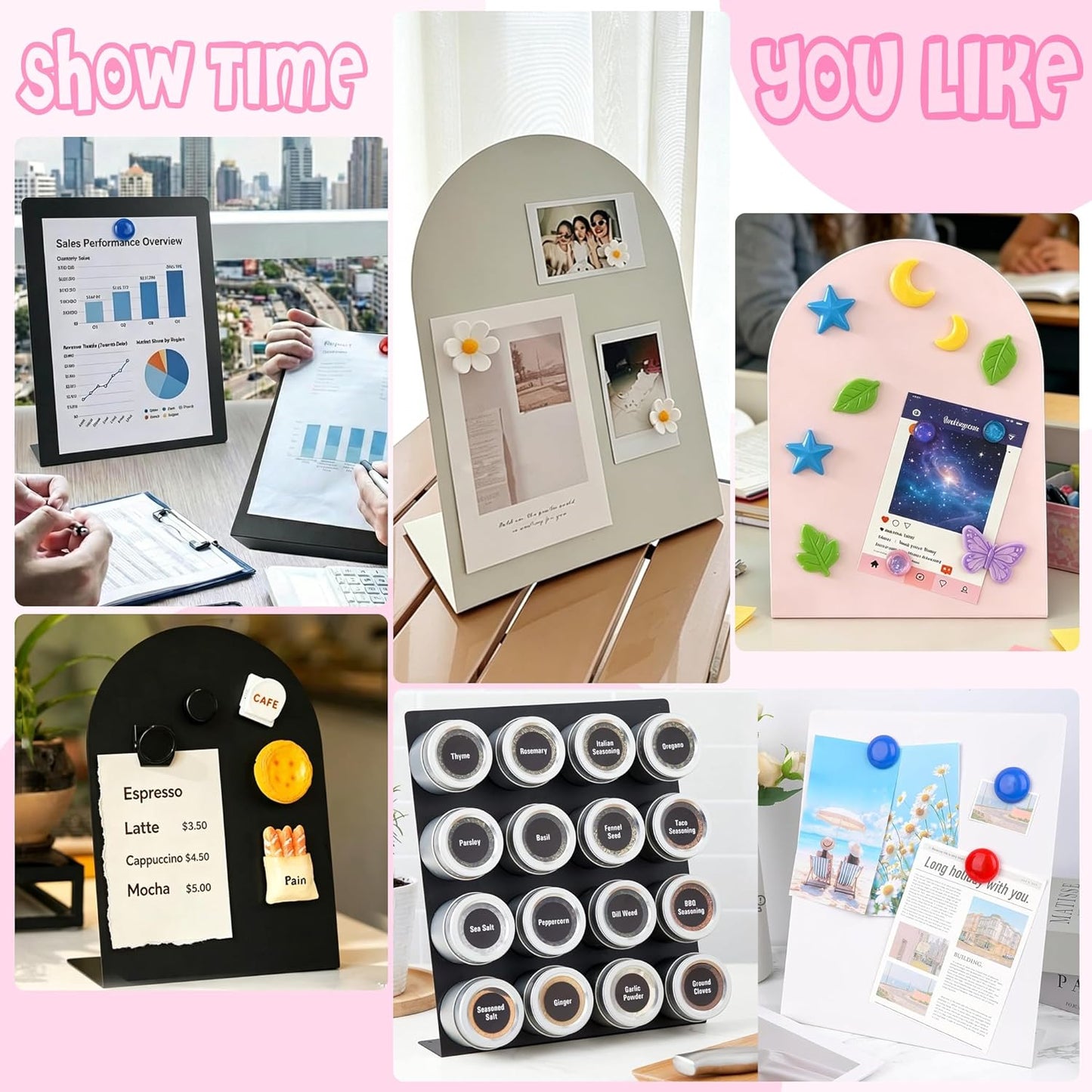 2 Pack Magnetic Bulletin Board with Stand, Magnetic Board, Magnet Board, Metal Tabletops Memo Photos/Souvenir Display Board Magnet Desk Display Stand for Home School Office Kitchen Decoration