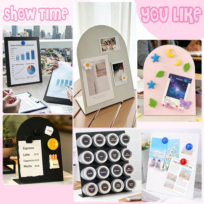 2 Pack Magnetic Bulletin Board with Stand, Magnetic Board, Magnet Board, Metal Tabletops Memo Photos/Souvenir Display Board Magnet Desk Display Stand for Home School Office Kitchen Decoration