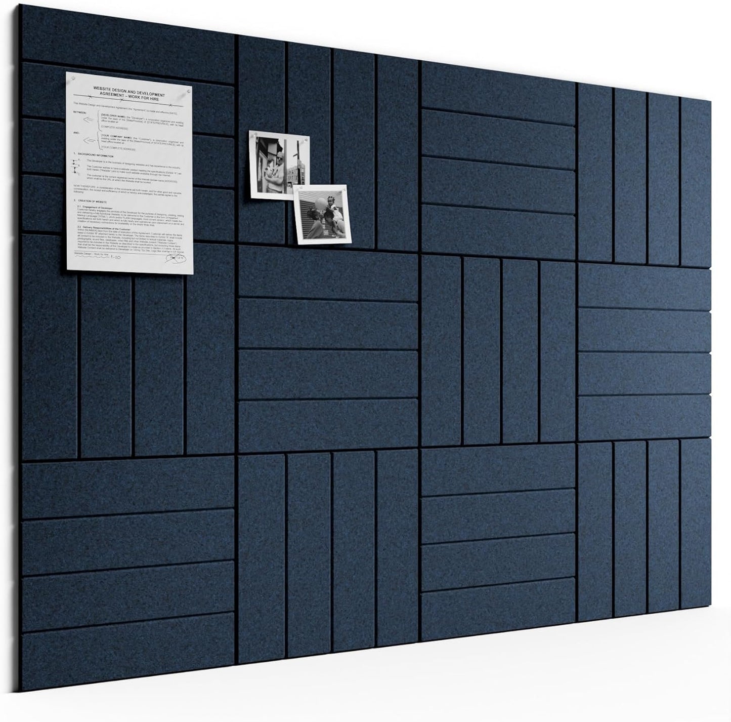 Bumusty Large Cork Board Alternative-48 x 36" Felt Bulletin Board Tiles, with 30 Pushpins, 70 Adhesive Tabs, Bold-Stripe 12-Pack, Cork Boards for Office Push Pin Board Felt Board-Carbon Blue