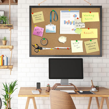 FEBSNOW Cork Board Bulletin Board 15.7 x 12 Inches with Rectangle White Frame Hanging Pin for Office Home Message Board or Vision Board Decoration