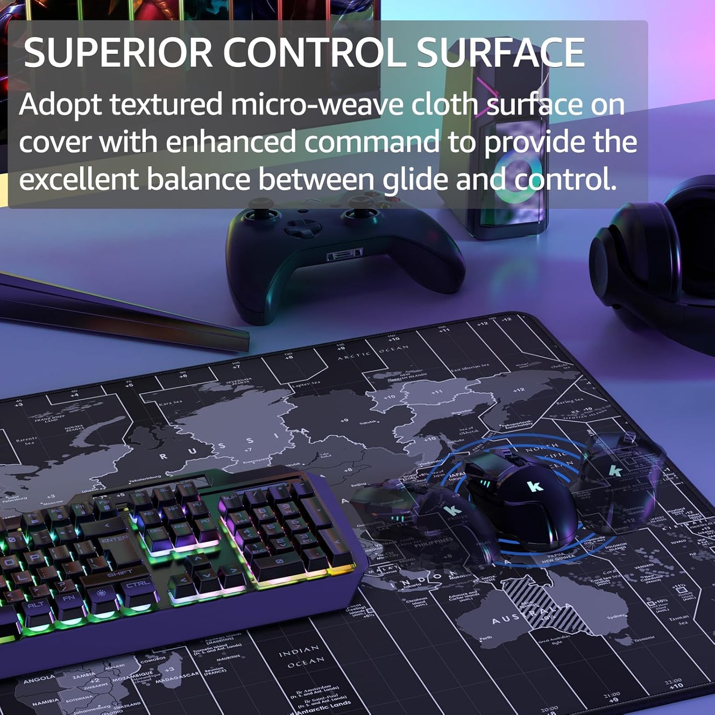 KTRIO Large Gaming Mouse Pad Desk Mat, Superior Micro-Weave Cloth for Precise Mouse Control, Non-Slip Rubber Base, Stitched Edges, Water-Resistant, for Gamer, Office & Home, 31.5" x 11.8" inches