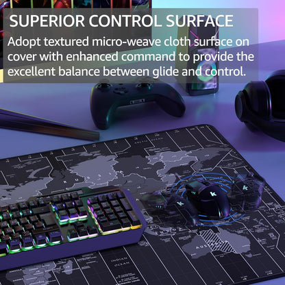 KTRIO Large Gaming Mouse Pad Desk Mat, Superior Micro-Weave Cloth for Precise Mouse Control, Non-Slip Rubber Base, Stitched Edges, Water-Resistant, for Gamer, Office & Home, 31.5" x 11.8" inches
