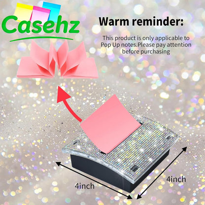Rhinestone Self Sticky Note Holder Post it Note Dispenser Pop-Up Sticky Notes Dispenser 4 x 4 inch Post it Dispenser for Office Desk Accessories(Pink)