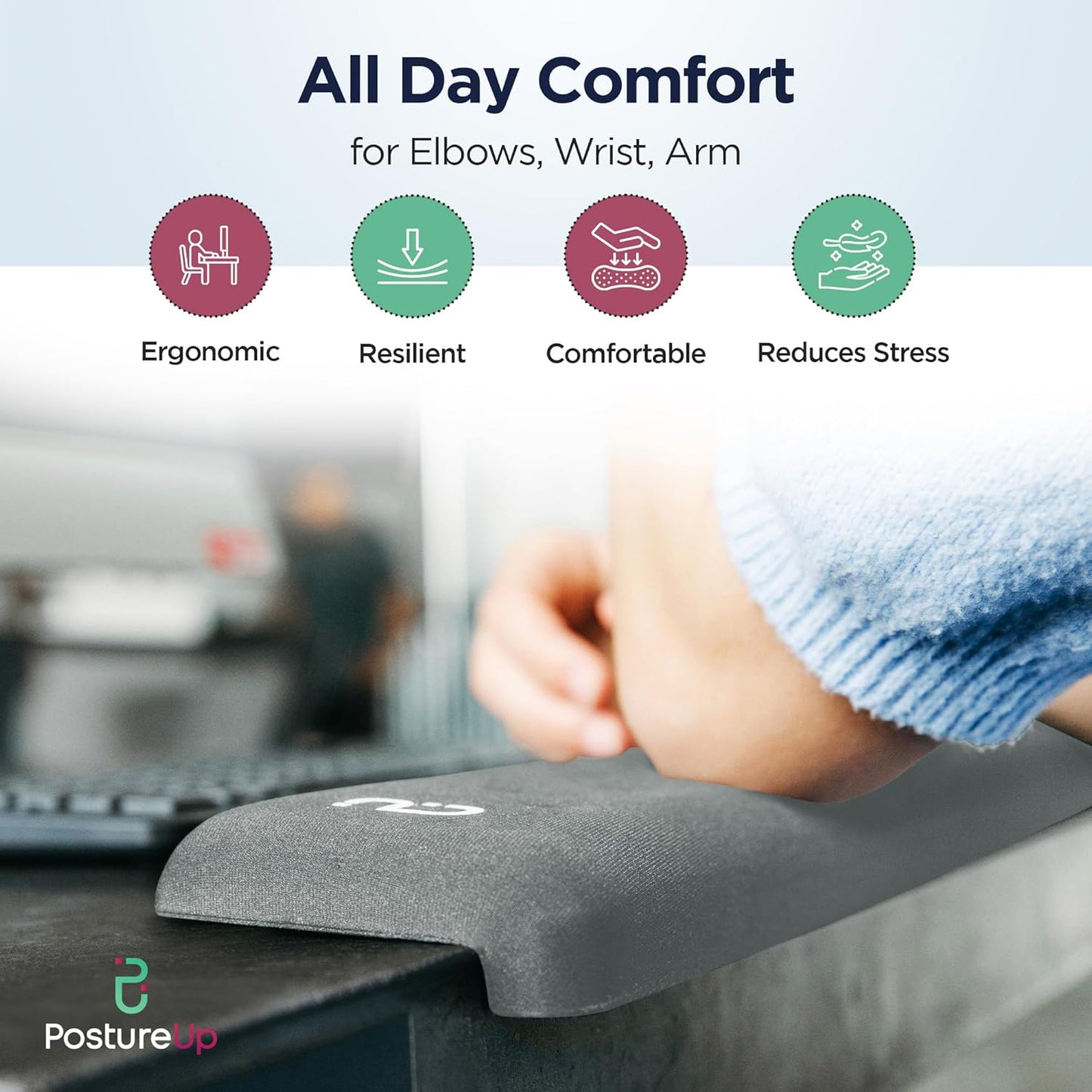 EdgeRest PostureUp L-Shaped Desk Long Wrist Rest Elbow, Forearm & Wrist Comfort Support for Table or Desk Edge, Non-Slip, Memory Foam Padding, Ergonomic Design for Work, Universal Fit, Black
