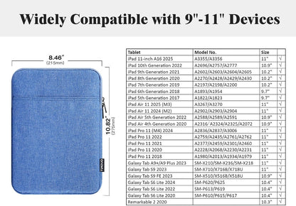 TiMOVO 9-11" Tablet Sleeve Bag for iPad 11-inch A16 2025, iPad 10.9"/10.2"| Air 11 Inch/5th/4th Gen. 10.9", Galaxy Tab A9+/A11Plus 11", Protective Bag Fit Smart Keyboard, Dusty Blue