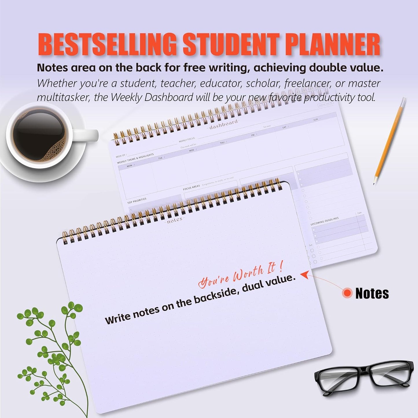 Sunday Start Weekly Planner with Habit Tracker - 8.5×11" Professional Productivity Tools to Organize Your Daily Tasks, Goals, Projects - Dashboard Desk Pad - ADHD To-Do List Notepad